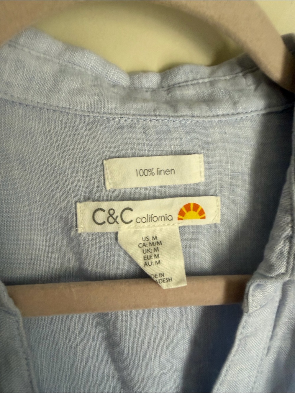 C & C california Washable 100% Linen Button Up Blouse w/ Roll Tab Sleeves Sz M - Picture 4 of 9
